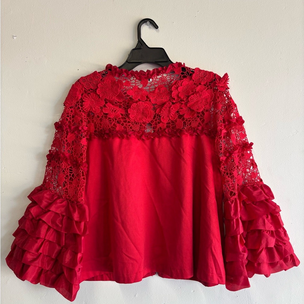 Scully Red Floral Lace Blouse - Picture 6 of 6
